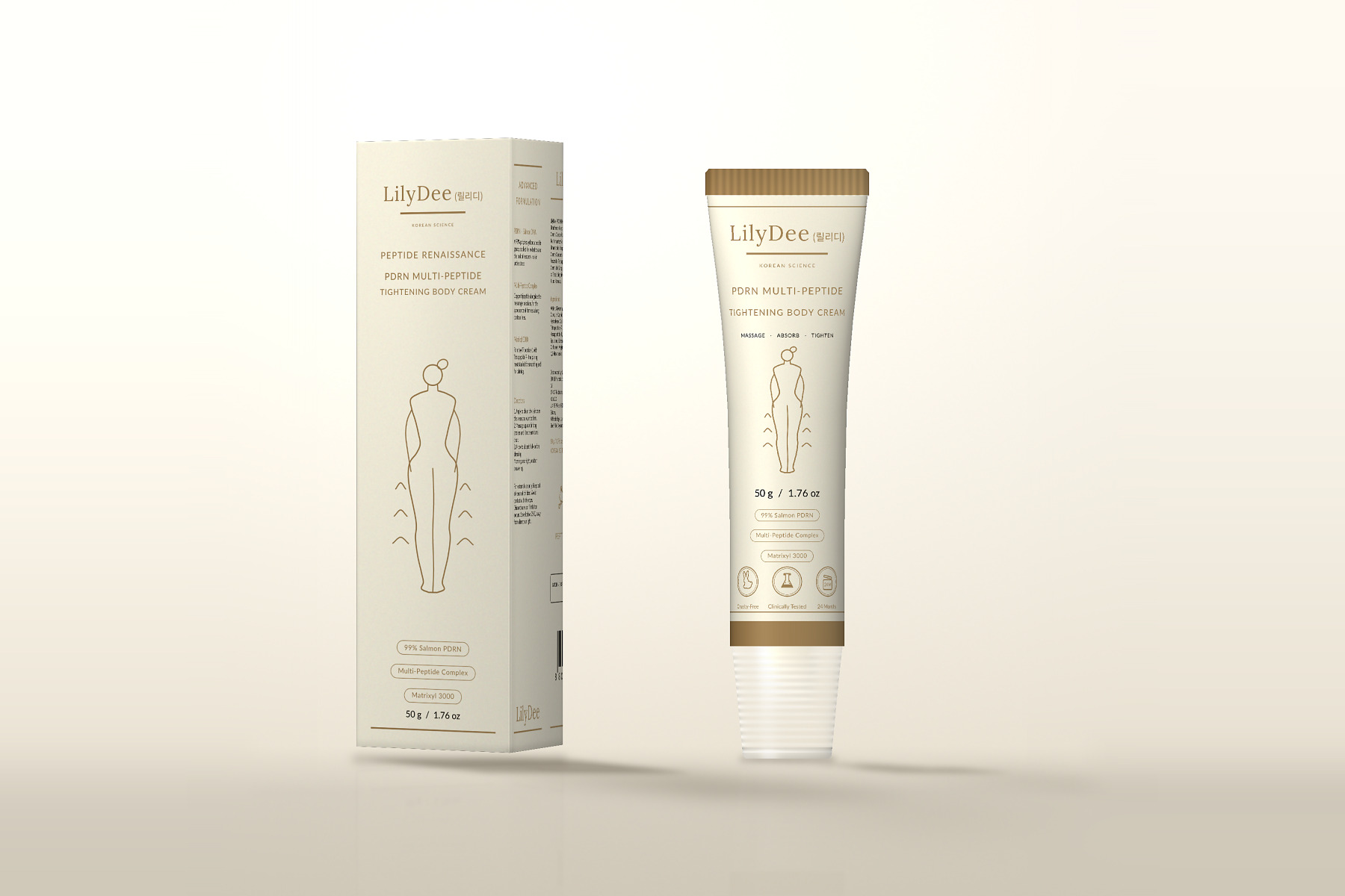 LilyDee PDRN Multi-Peptide Tightening Body Cream tube with its carton