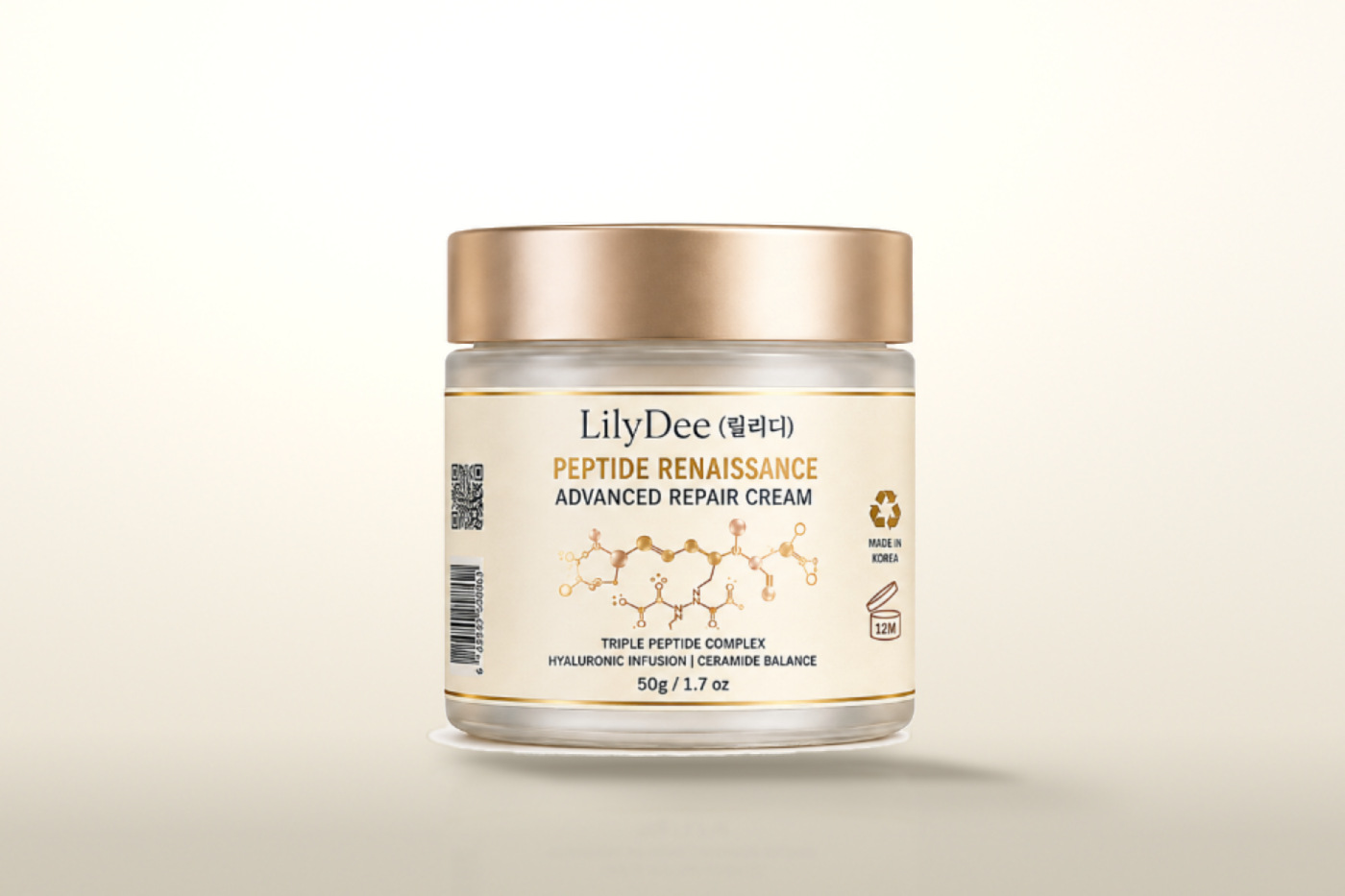 LilyDee Peptide Renaissance Advanced Repair Cream jar with its carton